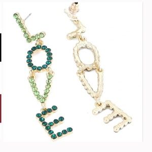 Love Green Jeweled Rhinestone earrings